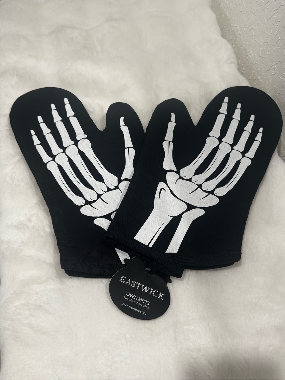 Black Skeleton-Print Oven Mitts